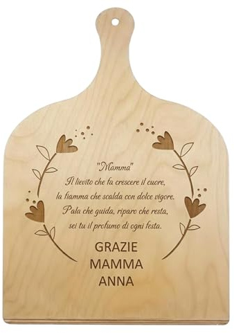 Generico Pala Pizza in Legno Betulla Personalizzabile 30x42 cm con Manico | Pala da forno e tagliere in betulla. Personalizzabile con nome, perfetta come idea regalo per Festa del Papà e della Mamma.