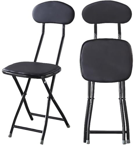 Cushioned Padded Foldable Stool, Portable Folding Stool, Bar Chair with Backrest, Kitchen Stool for Gardening Kitchen Camping Cafe Indoor Outdoor,Black