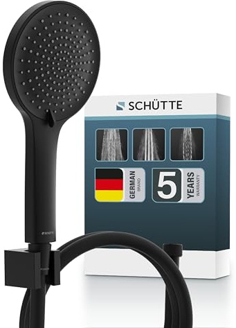 SCHÜTTE RAVEN Brauseschlauch mit Handbrause und Wandhalter | Duschbrause mit 3-fach verstellbarem Duschkopf | Brauseset mit mit Schlauch | Schlauch für Dusche in Schwarz