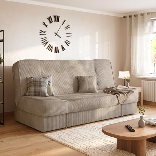 BROMARKT Schlafsofa mit Bettkasten und Schlaffunktion 190x115cm Beige | Sofabett mit 1 Kissen Stauraum Klappbare Schlafcouch Couch Sofa für Wohnzimmer Wohnlandschaft Sofabed Klappcouch TOLIA