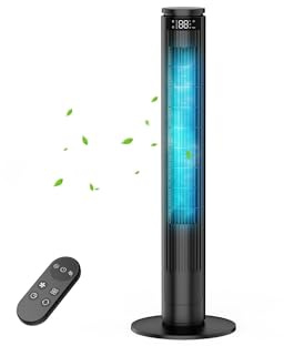 Quiet 91cm Tower Fan with 6 Speeds+5 Modes (ECO/Nature/Child/Night), Bladeless Fan 70° Oscillation, 8m/s, LED Display (Shut Off) & Silent Remote, 1-12H Timer, Floor Fan Tower for Bedroom & Living Room