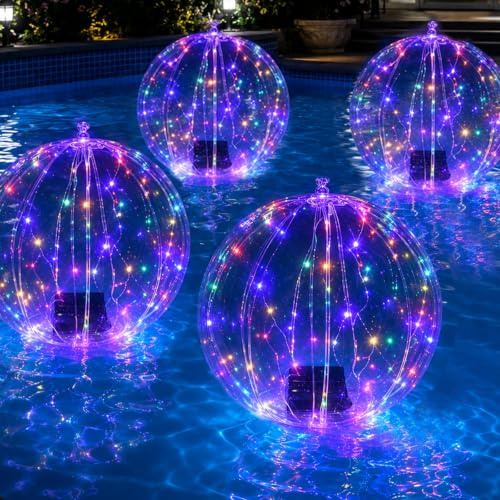 Morofme Poolbeleuchtung Solar 2 Stück, RGB Pool Beleuchtung mit 56 LED-Chips, IP68 Wasserdicht Effizient Poollichter Solar Schwimmend, Aufblasbar Ball Pool Licht für Garten, Hof, Teichbeleuchtung