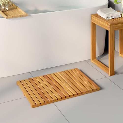 Kaloriko Tapis Fond Baignoire Douche Bain Salle Bain en Bois d Acacia Massif Marron 60 x 40 cm, caillebotis antidérapant ventilé, Lot de 2 pour Balcon, Spa, Usage intérieur extérieur