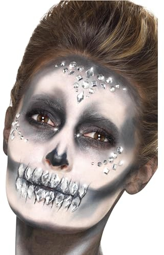 Smiffys Smiffys Make-Up FX, Gesichtsjuwelen, Silber, Bogen mit 100 Stück, auf Aufsteller Halloween und Karneval