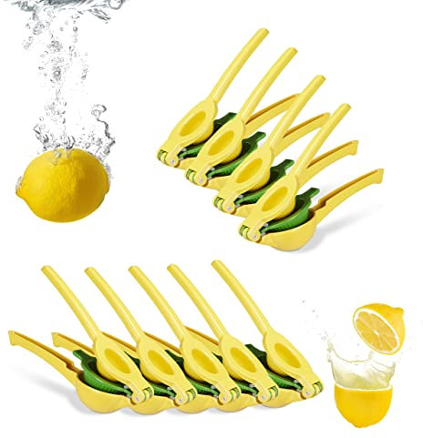Relaxdays 10x Spremiagrumi Manuale, Spremifrutta Resistente 2in1, Limoni e Limette, Bar, HxLxP: 5,5 x 7,5 x 22 cm, Giallo