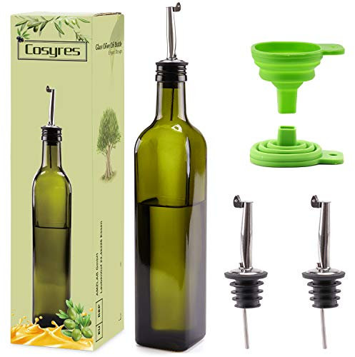 Cosyres Öl Glasflasche Essigflasche mit Ausgieße | Olivenöl Spender Flasche Glas 500ml | Flasche für Olivenöl mit Trichter