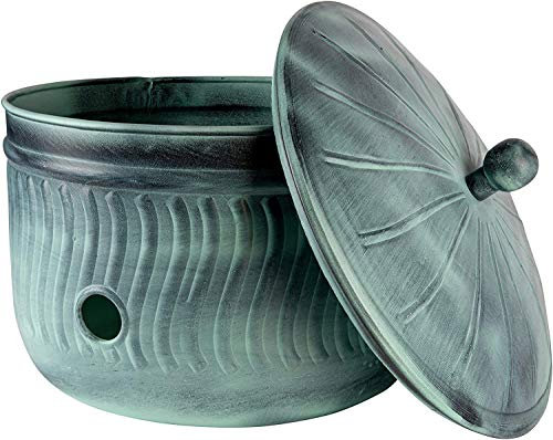 Garden Hose Holder Storage Pot with Lid 17 x 11.5 | Water Hose Container Pot Outdoor or Indoor Use | Expandable Water Hose Hider l | (‎Sculptor’s Secret Harbor Teal) - Handmade
