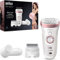 Braun Silk-�pil 9 Epilator Hair Removal, Includes Facial Cleansing Brush High Frequency Massage Cap Shaver and Trimmer Head, Cordless, Wet & Dry, 100% Waterproof, UK 2 Pin Plug, 9-880, White/Pink