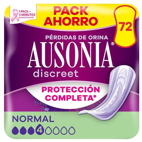Ausonia Discreet Compresas Normal, Pack de 72, Para Pérdidas De Orina Para Mujer, Protección Completa*, Discreción Increíble
