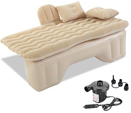 Ergocar Luftsäng, uppblåsbar luftmadrass för bil, resa, camping, luftsäng, vattentät och läckagesäker luftstol för camping, vandring, pool, strand och resor (beige)