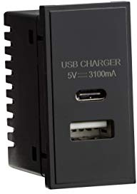 Knightsbridge NETUSBC Dual USB A+C Ladegerät (3,1 A) Modul, 25 x 50 mm, Schwarz