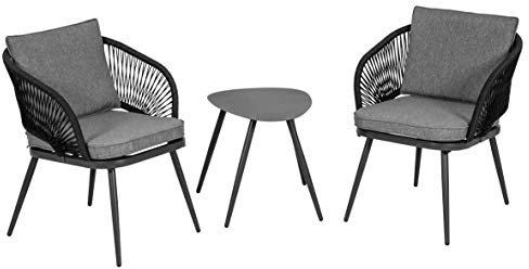 Greemotion Balkon-Set Lyon, 3-teilig, Bistro-Set aus Stahl mit Textilene-Ropes, Anthrazit