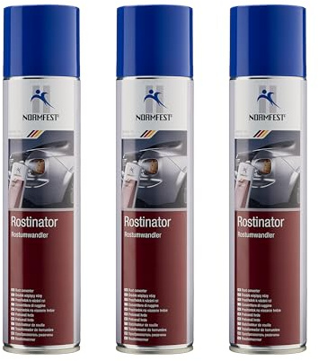 Normfest Rostinator – 2-in-1 Rostumwandler & Haftgrund | Stoppt Korrosion dauerhaft, schafft lackierfähige Schutzschicht für Karosserie & Metallteile, einfache Spray-Anwendung, 3X 400ml
