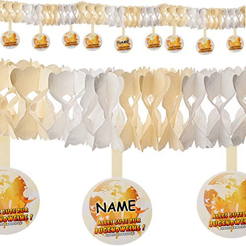 XL Girlande - Alles Gute zur Jugendweihe ! - inkl. Name - 4 Meter - Wimpelkette - Party - Deko Wimpel - Dekoration - Partygirlande - Banner Fahnen - Girlanden..