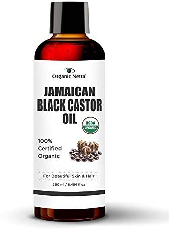 Organic Netra Cold Pressed Jamaican Black Castor Oil for Hair Growth For Healthy, Thick and Black Hair Reduces Acne Marks and Fine Lines For All Hair and Skin Types, 250ml