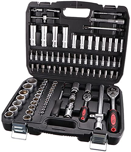 SIXTOL TOOL SET 94 Juego de herramientas 94uds | Gola en maletín | trinquete de 1/4 y 1/2 | cierre de metal