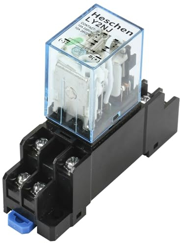 Heschen Relé de propósito gereral, LY2NJ, bobina de 12VDC, 10A 24VDC/220VAC, DPDT, indicador LED, con base de enchufe