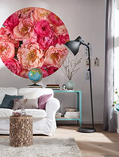 Komar DOT runde und selbstklebende Vlies Fototapete - Roseraie - Ø Durchmesser 125 cm - Blumen, Rosen,Tapete, Wandtattoo, Schlafzimmer, Wohnzimmer, Wanddeko - D1-101