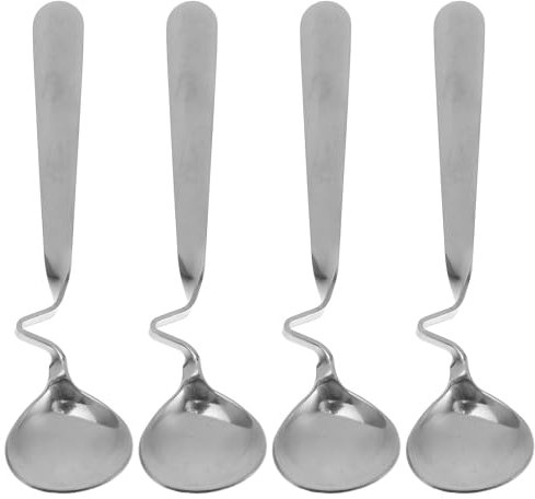 BESTonZON Edelstahl Kaffeelöffel Gebogener Griff Hängendes Design Marmelade Honig Löffel Teelöffel Dessertlöffel Tasse Löffel Rührlöffel für Tee Milch Kaffee Dessert Drink Milchshake 4 Stück