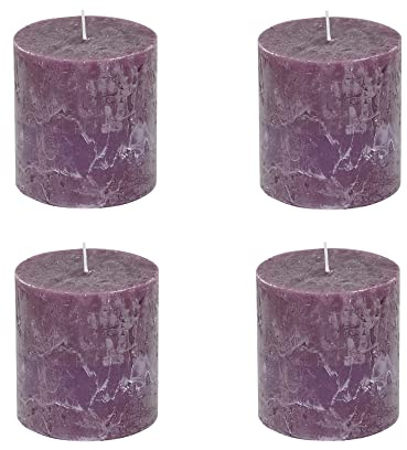 Stumpenkerzen Rustic 4er Set - Stumpenkerze, Blockkerze, Kerze, Adventskranz, Advent - Kein Ruß - Brenndauer: 75 Std. - viele Farben - 10x10 cm (Aubergine)