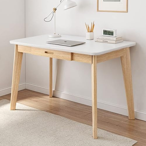 IOTXY Solid Wood Writing Desk - Home Office Workbench Desk with Drawer, 31.5 Width Laptop Computer Work Study Table in White
