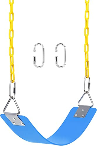 REZNOR Robuster, flexibler Schaukelsitz mit Metalldreieckring, 152,4 cm, rostfreies Ketten-Set für Kinder und Erwachsene, Spielplatz, Dschungel und Fitnessstudio (blau/gelb)