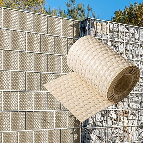 NYVI Polyrattan Sichtschutzstreifen Privafence Beige 255 x 19 cm 10 Rollen (25,5 Meter) - SPARSETS - Sichtschutz für Doppelstabmatten Zaun - Premium Zaunsichtschutz