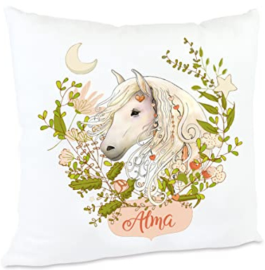 Kilala Kissen Pferd Dekokissen Pferdekopf-Motiv mit Namen Pferdemädchen Geschenkidee (Pferdekopf beige)