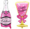 WEIPUER Happy Birthday Champagne Bottle and Goblet Wine Glass Large Mylar Foil Balloons 36 Inch Pink Pop Decoration for Party, Ceremony, Camping, Anniversary Graduation Pack of 2