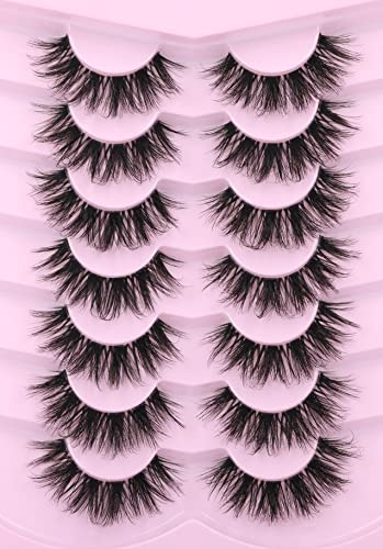 False Eyelashes Clear Band Faux Mink Lashes 18mm(0.7inch) Long Dramatic Invisible Wispy Lashes Fake Eye Lashes Pack by Kiromiro