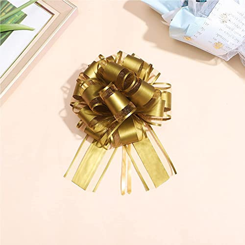 Chexin 6 Stück Große Geschenk Schleife mit Geschenkband, Ziehschleife ø 18cm, Geschenkschleife zum Basteln und Verpacken, Dekoschleifen für Hochzeit,Geburtstag & Weihnachten (Gold)