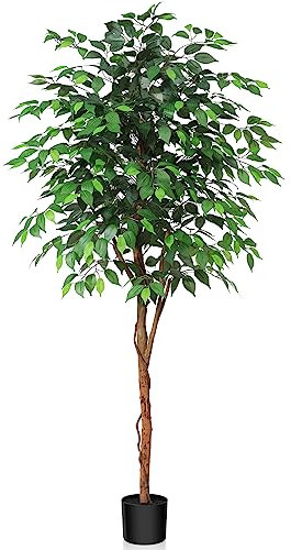 Kazeila Kunstpflanze Ficus Benjamina 180cm Künstliche Pflanzen Groß mit Natürlichen Stämmen Deko Pflanze Kunstbaum ideal für die Innendekoration Schlafzimmer Büro