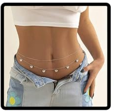 Clataly Schmetterling Taille Kette mit Perle Gürtel Anhänger Brief Bauch Körper Schmuck für Sommer Strand Nachtclub Party (Silber A)