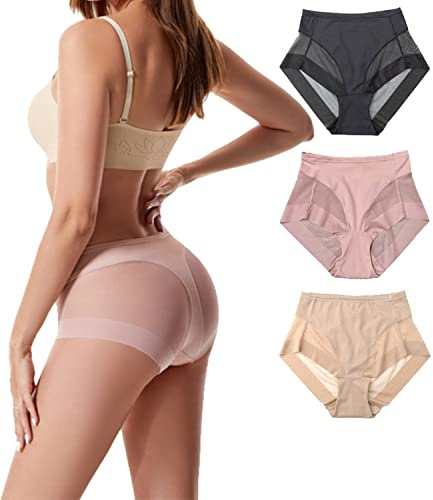 QQLADY Calzoncillos moldeadores sin Costuras de Seda de Hielo de Cintura Alta, Bragas Transpirables sin Costuras, Ropa Interior Sexy. (Medium,3PCS)
