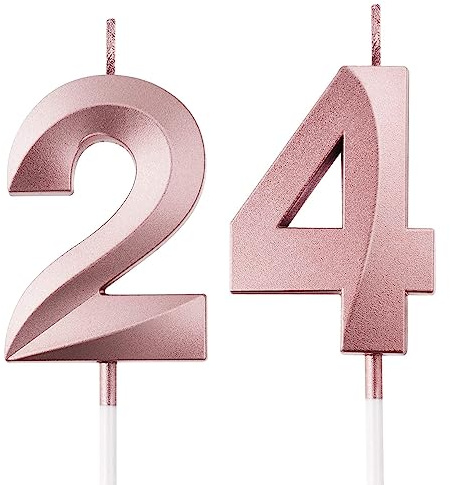 FAINCA 24 Geburtstagskerzen, 3D Kerzen Geburtstag, 5CM Roségold Geburtstagskerzen Zahlen, Helle Geburtstagskerze, Tortendeko Geburtstag, Birthday Candles für Geburtstagsdeko (Nummer 24)