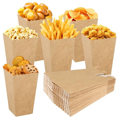 40 Stück Popcorn Tüten, Hart Kraftpapier Popcorntüten Party Papiertüte für Snacks Süßigkeiten Candy Behälter, 13 x 6 x 6 cm, Popcorn Tüten Klein für Hochzeit, Filmabend Oder Party