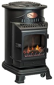 INTEC - Stufa a gas in ghisa 3.4KW | Riscaldamento supplementare ultra-realistico effetto camino | Sicuro ed Economico | Nero opaco