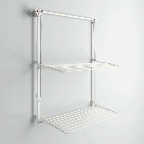 Foxydry Wall, wandwäscheständer mit Lift, klappbar, 128 cm | aus Aluminium und Edelstahl, rostfrei, 2 Gitter, vertikaler Wandwäscheständer, innen oder außen, trägt 20 kg, weiß