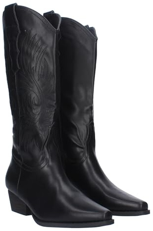 75925-Botin campero con Grabado en la Cana, Tacon cuadrdo bajo, Cierre de Cremallera. Coleccion Otono Invierno 2023. Talla 39 Negro