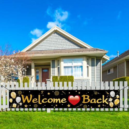 Koliphy Decorazioni Welcome Back, Banner Welcome Back, Banner Bentornato per Feste in Famiglia, Aula, Scuola, Stagionali, Feste in Famiglia, 180 x 30cm, Oro Nero
