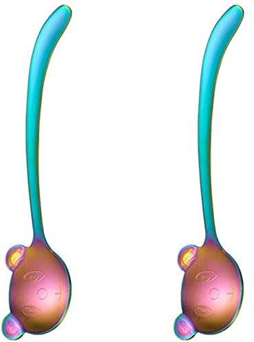 Ice Cream Spoons Set of 2 Stainless Steel Latte Spoons for Latte Coffee Hot Chocolate Hot Drinks 6.6 Panda Shape (Rainbow)