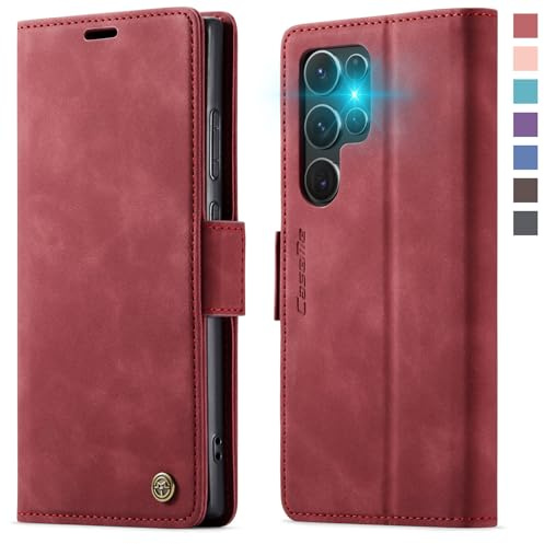 XYGLOW Handyhülle für Samsung Galaxy S24 Ultra 5G Hülle Klappbar Premium PU Lederhülle Klapphülle【RFID Schutz】 Kartenfach Standfunktion Schutzhülle für Samsung S24 Ultra Flip Case Tasche Cover,Rot