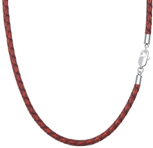 Viwind Lederkette Geflochten Vintage Leder Halskette Edelstahl Verschluss 3mm/4mm breit Damen Herren Kette für Anhänger charm 45-55cm wählbar Mit Schmuckschatulle (50cm, Retro Hellbraun-4mm)