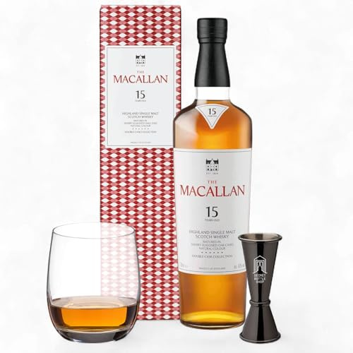 Macallan 15 Year Old Whisky Glass & Jigger Set 70cl - With Macallan Whisky Glass & Secret Bottle Shop Jigger