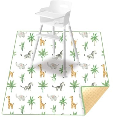 Treer Unterlage Hochstuhl, 110x110cm Baby Hochstuhl Bodenmatte Spritzmatte für Unter Hochstuhl Wasserdicht rutschfest Bodenschutzmatte Karikatur Krabbelmatte Faltbar Baby Spielmatte (Giraffe)