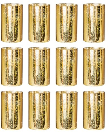 Willceka Gold Cylinder Vases for Centerpieces, Modern Glass Vase Set of 12 Decorative Hurricane Candle Holder for Pillar Candle Holders Flowers for Table Centerpiece