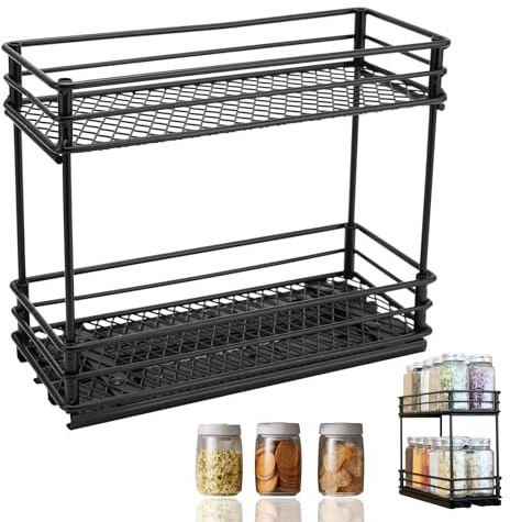 Étagère à épices coulissante pour placard de cuisine | Étagère de rangement pour comptoir - Rail coulissant - Porte-bouteilles pour cuisine, salle de bain, salon, maison