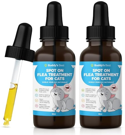 Twin Pack Spot On 50ml Natural Flea & Tick Protection for Cats with Precision Pipette – Gentle Herbal Extract Formula for Everyday Defence