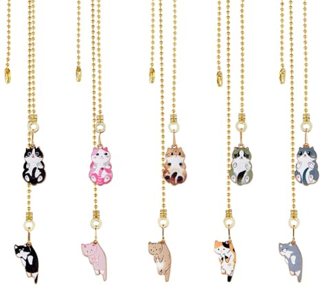DICOSMETIC 10 Stück Golden Deckenventilator Zugkette Verlängerung 13.7 Zugketten Verlängerung Ornament für Ventilator Wandlampe Licht Home Decor, Katzen Emaille Anhänger