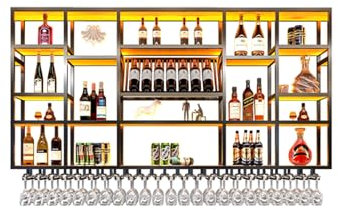 Supporto da parete per bicchieri da vino e portabottiglie, scaffale moderno per casa, bar e sala da pranzo (nero, 200 x 20 x 120 cm)